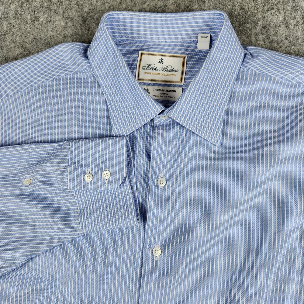 Brooks Brothers Shirt Mens 17/34 Luxury Striped Thomas Mason Regent Fit Italy